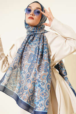 Sarmal Etnik Şal Soft Saks - Başörtüsü