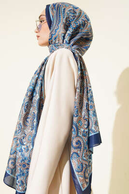 Sarmal Etnik Şal Soft Saks - Başörtüsü