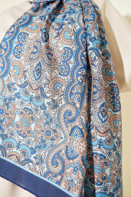 Sarmal Etnik Şal Soft Saks - Başörtüsü