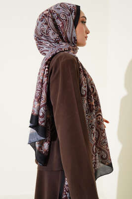 Sarmal Etnik Şal Soft Siyah Camel - Başörtüsü