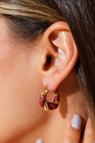 Sarmal Halka Küpe Bordo - Küpe