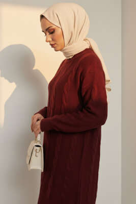 Sarmal Kabartmalı Yumoş Triko Tunik Bordo - Tunik