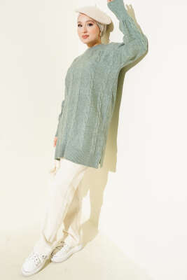 Sarmal Kabartmalı Yumoş Triko Tunik Çağla Yeşili - Tunik
