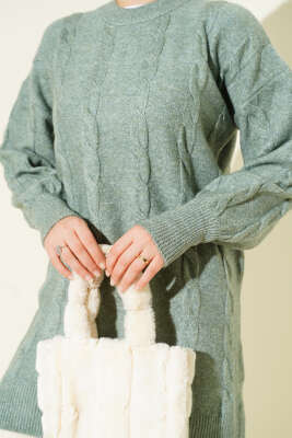 Sarmal Kabartmalı Yumoş Triko Tunik Çağla Yeşili - Tunik