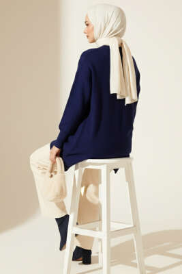 Sarmal Kabartmalı Yumoş Triko Tunik Lacivert - Tunik