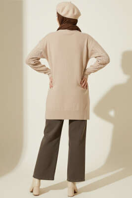 Sarmal Kabartmalı Yumoş Triko Tunik Latte - Tunik