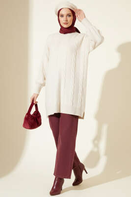 Sarmal Kabartmalı Yumoş Triko Tunik Taş - Tunik