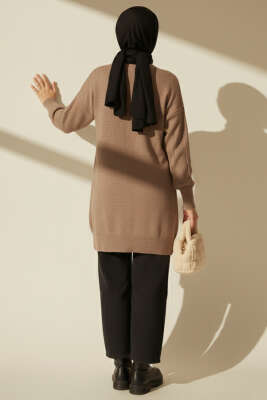 Sarmal Kabartmalı Yumoş Triko Tunik Vizon - Tunik