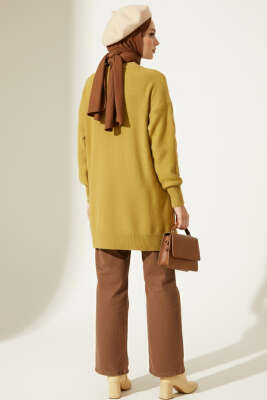 Sarmal Kabartmalı Yumoş Triko Tunik Yağ Yeşili - Tunik