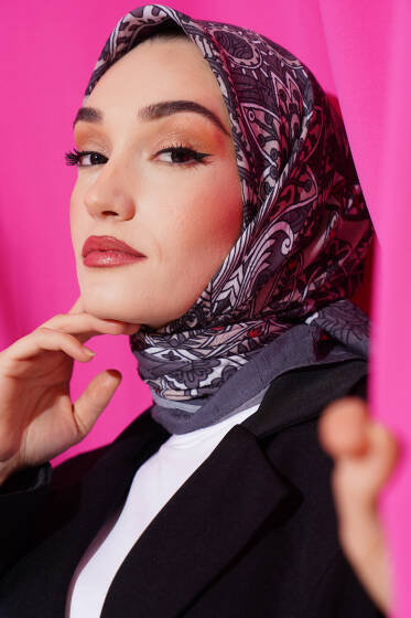 Sarmal Motif Bambu Eşarp Füme - Başörtüsü