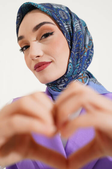 Sarmal Motif Bambu Eşarp Lila - Başörtüsü