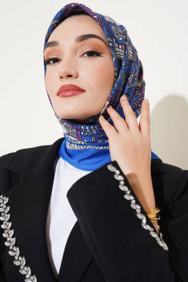 Sarmal Motif Bambu Eşarp Saks - Başörtüsü