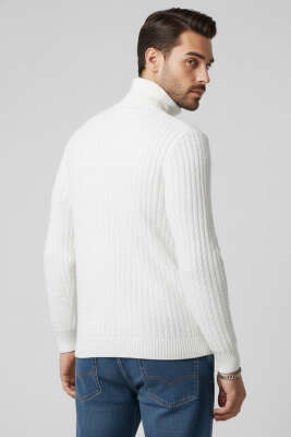 Sarmal Örgü Balıkçı Yaka Erkek Kazak Beyaz - Yeni Erkek Giyim