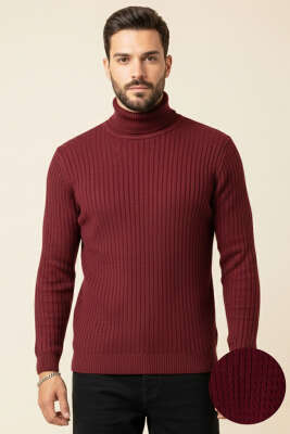 Sarmal Örgü Balıkçı Yaka Erkek Kazak Burgonya - BETEKS