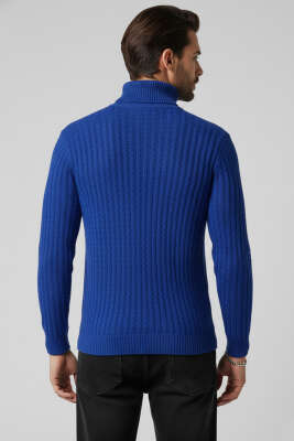 Sarmal Örgü Balıkçı Yaka Erkek Kazak Saks - Yeni Erkek Giyim