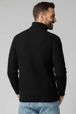 Sarmal Örgü Balıkçı Yaka Erkek Kazak Siyah - Yeni Erkek Giyim