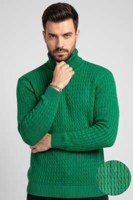 Sarmal Örgü Balıkçı Yaka Erkek Kazak Yeşil - BETEKS