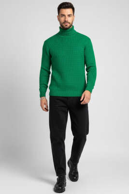 Sarmal Örgü Balıkçı Yaka Erkek Kazak Yeşil - Yeni Erkek Giyim