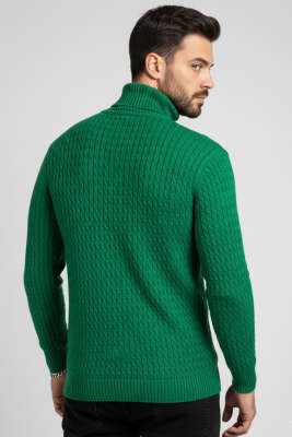 Sarmal Örgü Balıkçı Yaka Erkek Kazak Yeşil - Yeni Erkek Giyim