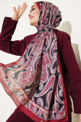 Sarmal Paisley Desen Şal Bordo 