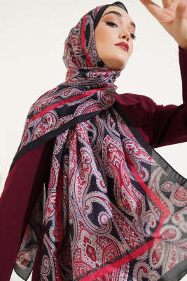 Sarmal Paisley Desen Şal Siyah Bordo 