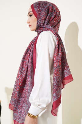 Sarmal Retro Motifli Şal Bordo - Başörtüsü