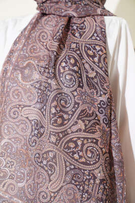 Sarmal Retro Motifli Şal Camel - Başörtüsü