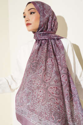 Sarmal Retro Motifli Şal Lila - Başörtüsü