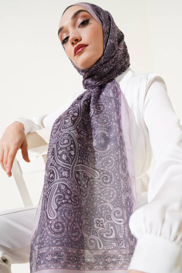 Sarmal Retro Motifli Şal Sütlü Kahve - Başörtüsü