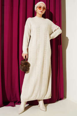 Sarmal Şeritli Triko Elbise Bej - RAFİMİX