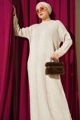 Sarmal Şeritli Triko Elbise Bej - Elbise