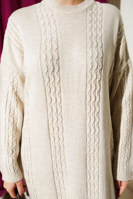 Sarmal Şeritli Triko Elbise Bej - Elbise