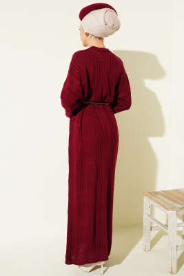 Sarmal Şeritli Triko Elbise Bordo - Elbise