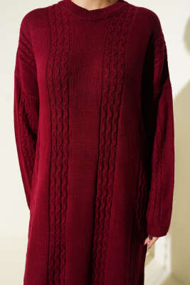 Sarmal Şeritli Triko Elbise Bordo - Elbise