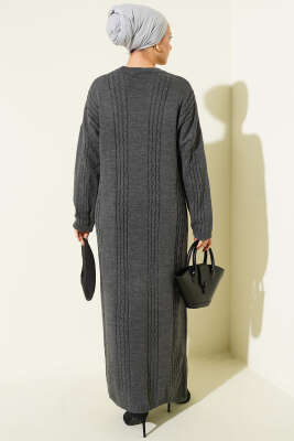 Sarmal Şeritli Triko Elbise Füme - Elbise