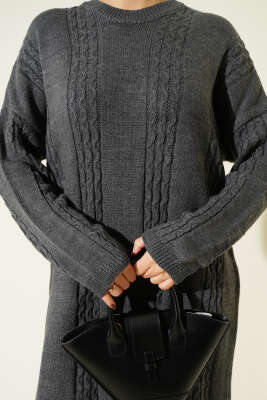 Sarmal Şeritli Triko Elbise Füme - Elbise