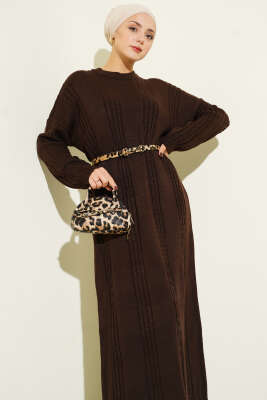 Sarmal Şeritli Triko Elbise Kahve - Elbise