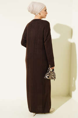 Sarmal Şeritli Triko Elbise Kahve - Elbise