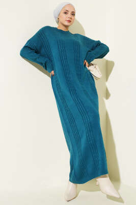 Sarmal Şeritli Triko Elbise Petrol - RAFİMİX