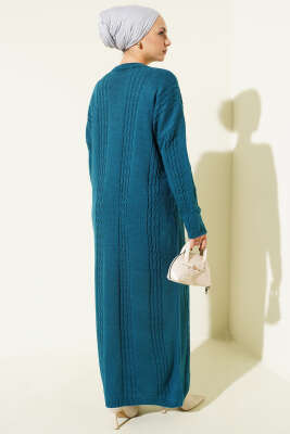 Sarmal Şeritli Triko Elbise Petrol - Elbise