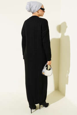 Sarmal Şeritli Triko Elbise Siyah - Elbise