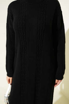 Sarmal Şeritli Triko Elbise Siyah - Elbise