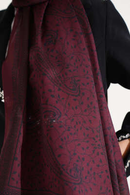 Sarmaşık Desen Soft Şal Bordo - Başörtüsü