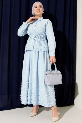 Sarmaşık Kabartmalı Etekli İkili Takım Bebe Mavi - DUFON