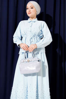 Sarmaşık Kabartmalı Etekli İkili Takım Bebe Mavi - İkili Takım