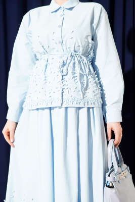 Sarmaşık Kabartmalı Etekli İkili Takım Bebe Mavi - İkili Takım