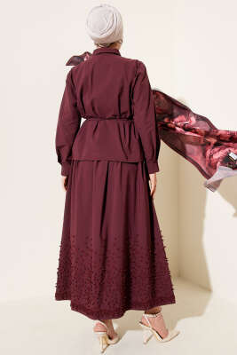 Sarmaşık Kabartmalı Etekli İkili Takım Bordo - İkili Takım