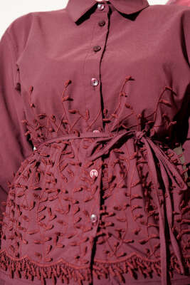 Sarmaşık Kabartmalı Etekli İkili Takım Bordo - İkili Takım