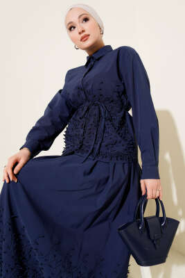 Sarmaşık Kabartmalı Etekli İkili Takım Lacivert - İkili Takım