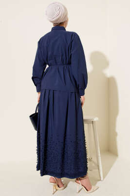 Sarmaşık Kabartmalı Etekli İkili Takım Lacivert - İkili Takım